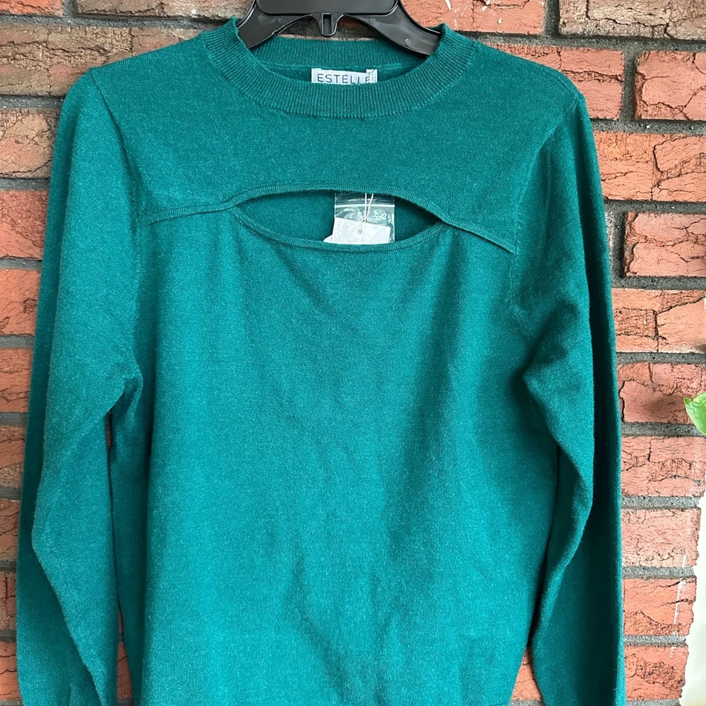 ESTELLE Teal Cutout Sweater